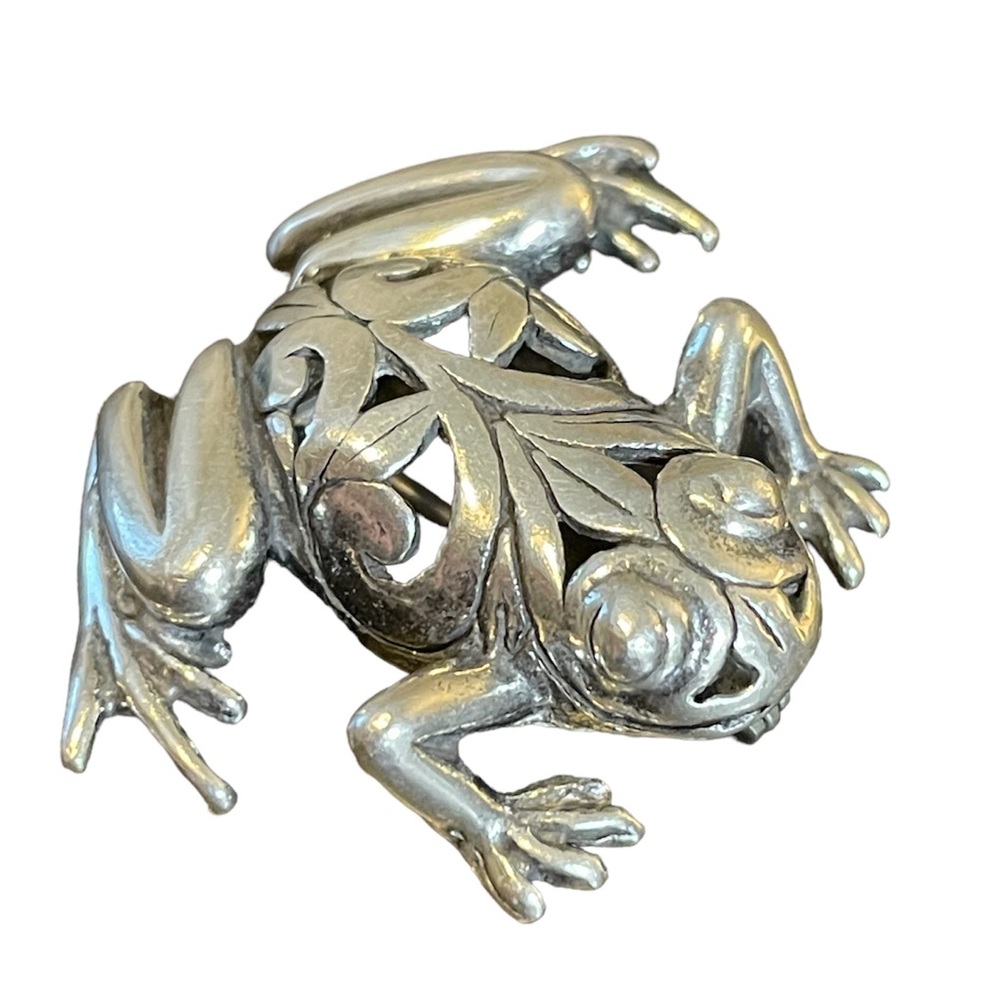 Vintage Jezlaine Sterling Silver Frog Brooch Pin